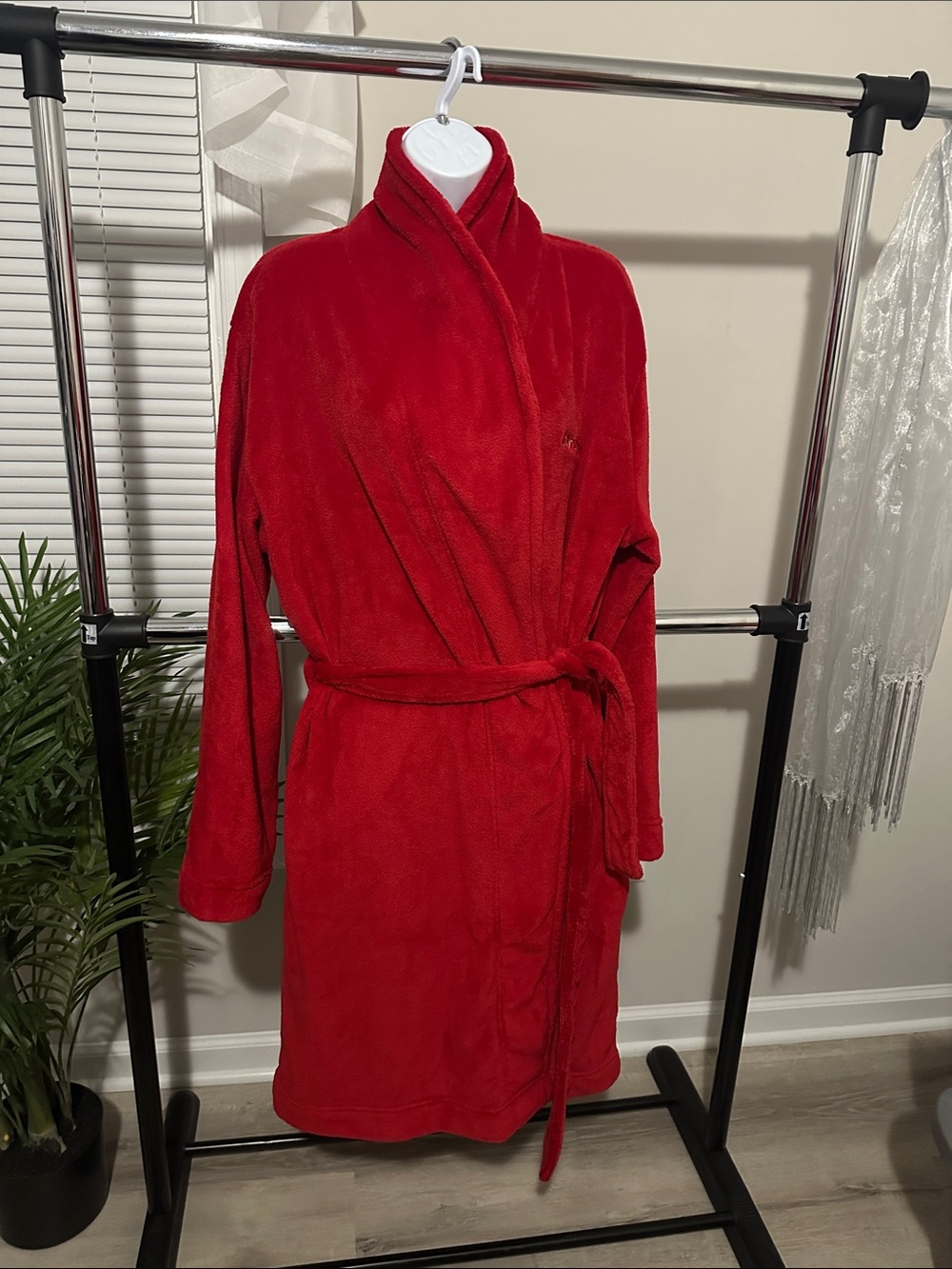 Calvin Klein Red Plush Bath Robe. New with tags